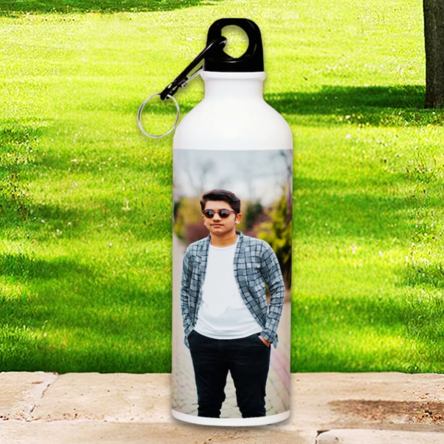 Personalized Photo Metal Sipper Bottle - White