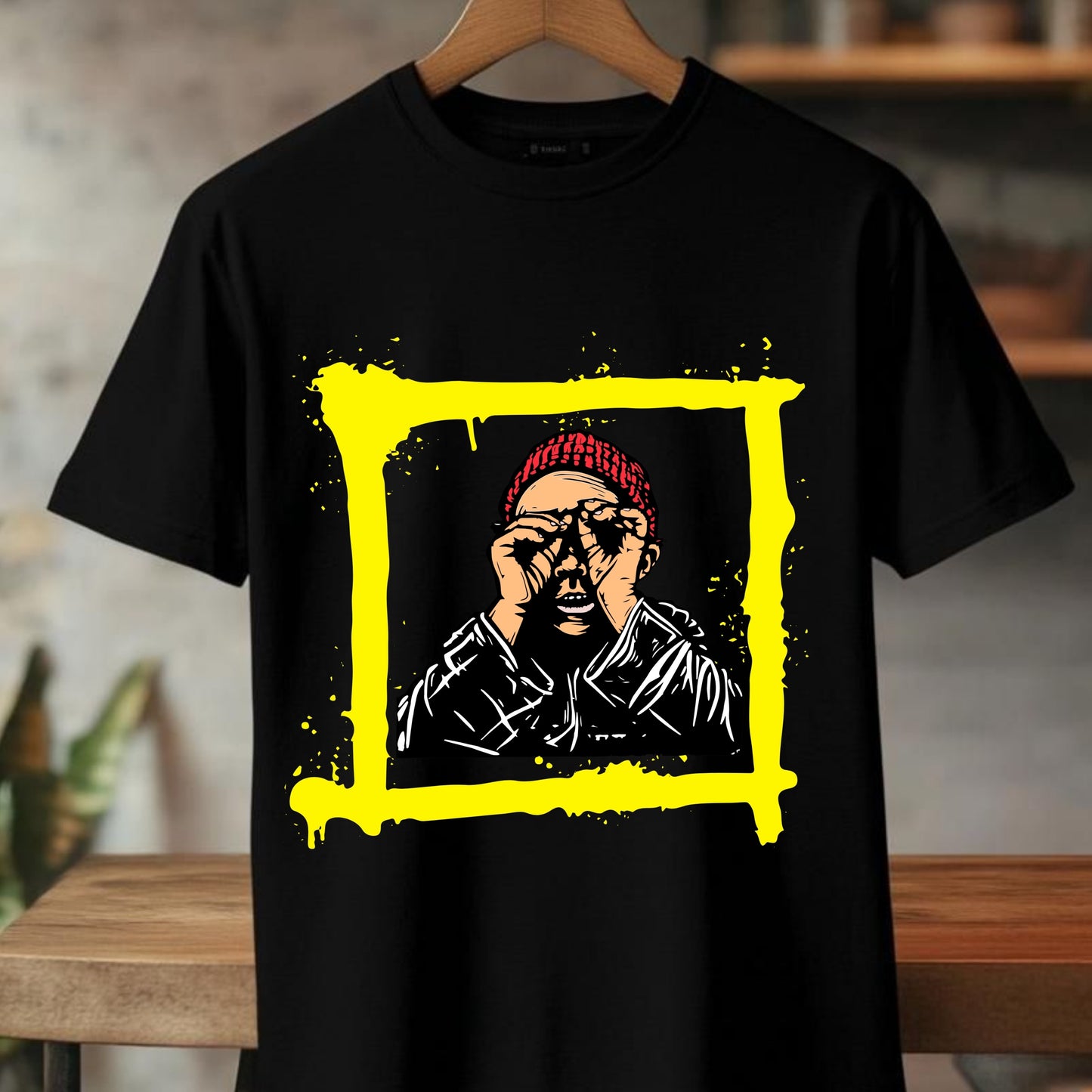 Cotton Round Neck Men's T-shirt - Black