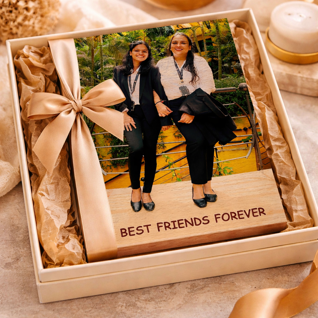 Personalized Best Friends Wooden Photo Plaque – Custom Friendship Gift (7x4 Inches)
