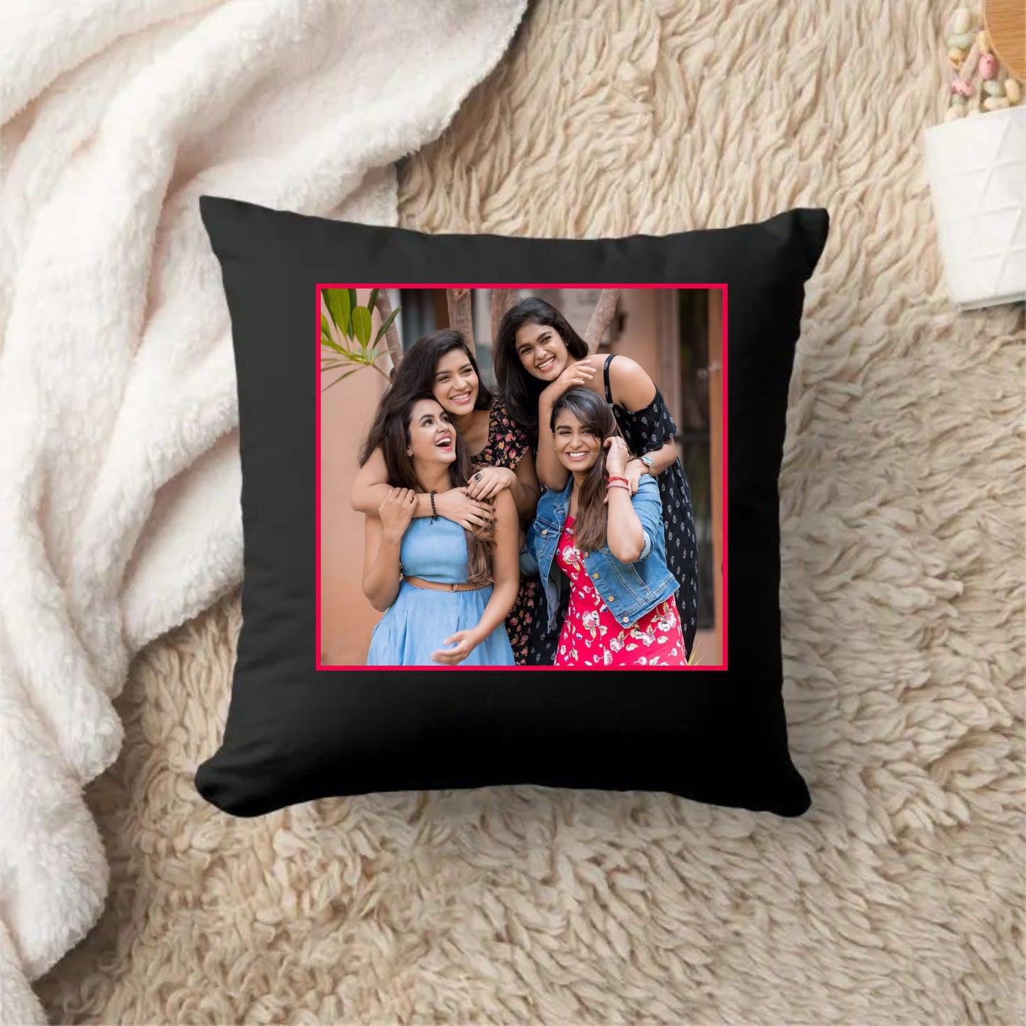Friends Personalized Photo Cushion - Black