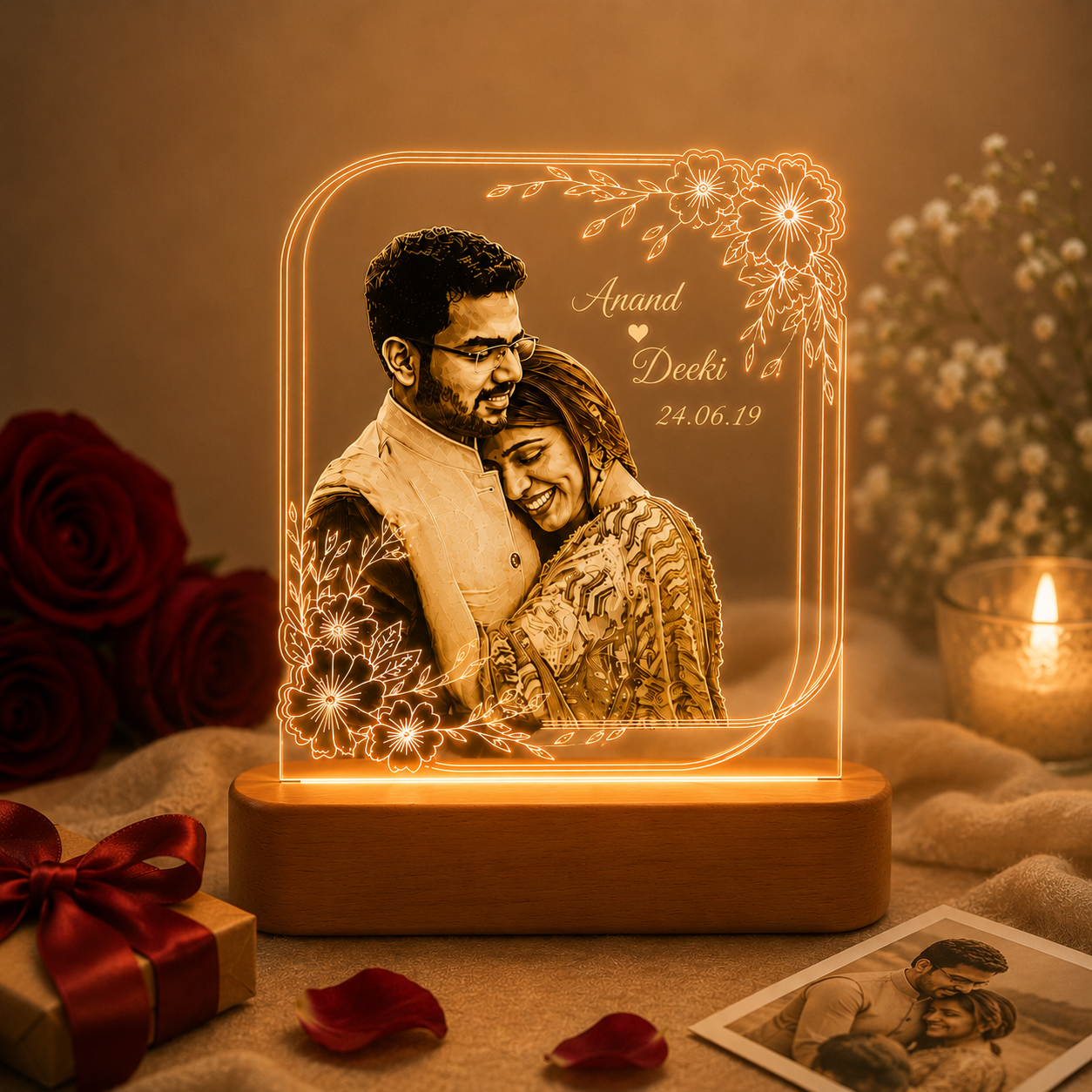 Personalized Couple Photo LED Lamp with Name – Custom Acrylic Romantic Night Lamp