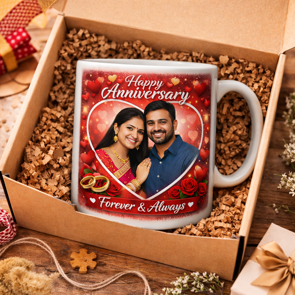 Personalized Anniversary Photo Mug for Couple – Custom Romantic Gift