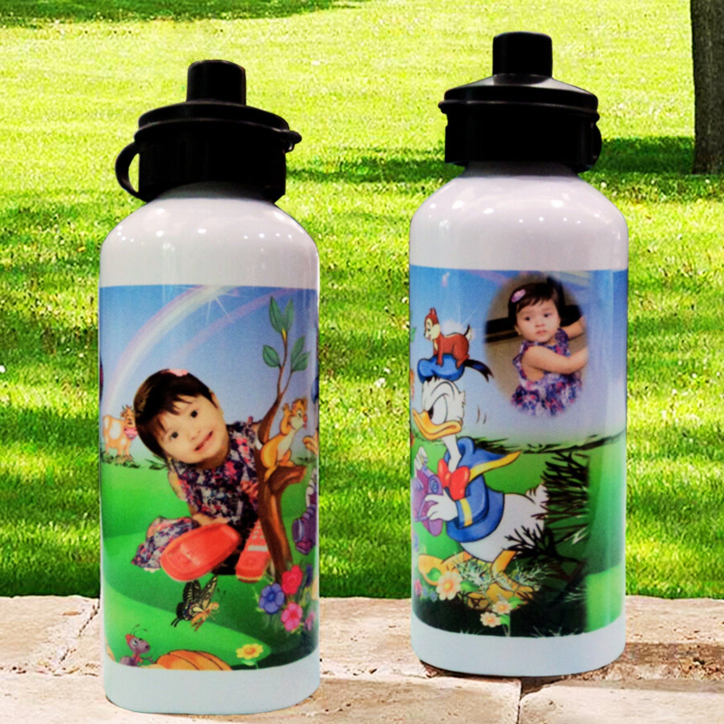 Personalized Kids Photo Metal Sipper Bottle - White