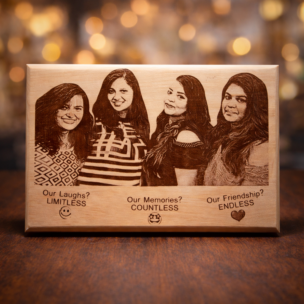 Personalized Friends Wooden Engraved Photo Plaque – Custom Laser Engraving Gift (8x12 Inches)