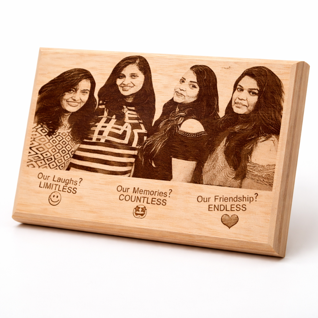 Personalized Friends Wooden Engraved Photo Plaque – Custom Laser Engraving Gift (8x12 Inches)
