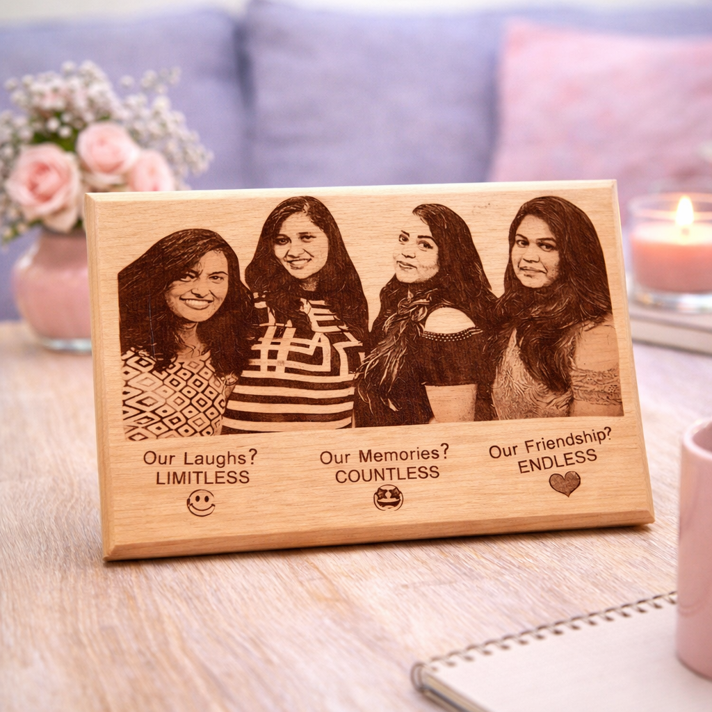 Personalized Friends Wooden Engraved Photo Plaque – Custom Laser Engraving Gift (8x12 Inches)