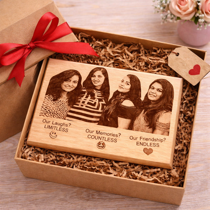 Personalized Friends Wooden Engraved Photo Plaque – Custom Laser Engraving Gift (8x12 Inches)