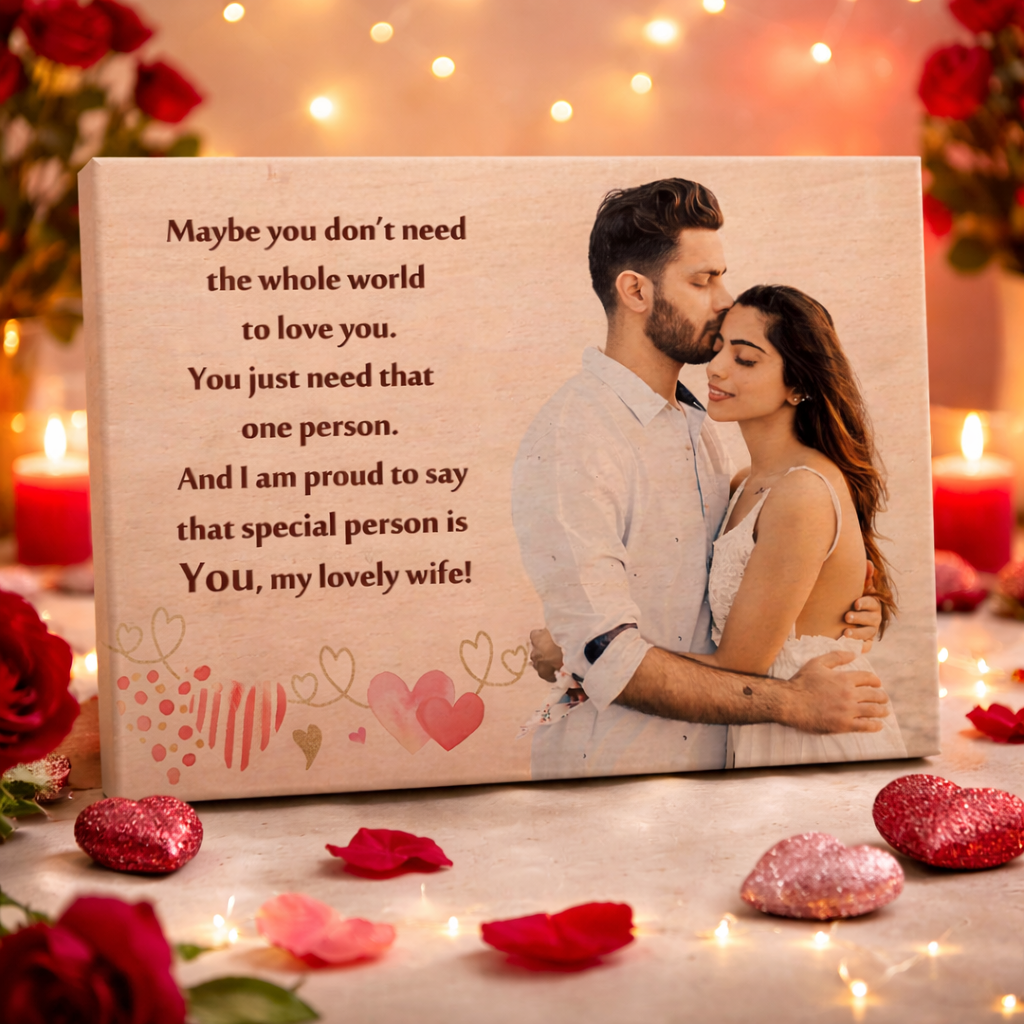 Personalized Romantic Wooden Photo Plaque with Love Quote – Custom Gift for Wife (7x5 Inches)