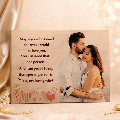 Personalized Romantic Wooden Photo Plaque with Love Quote – Custom Gift for Wife (7x5 Inches)