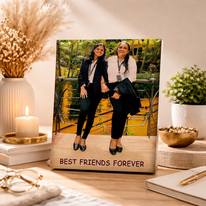 Personalized Best Friends Wooden Photo Plaque – Custom Friendship Gift (7x4 Inches)