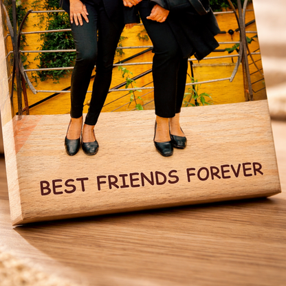 Personalized Best Friends Wooden Photo Plaque – Custom Friendship Gift (7x4 Inches)