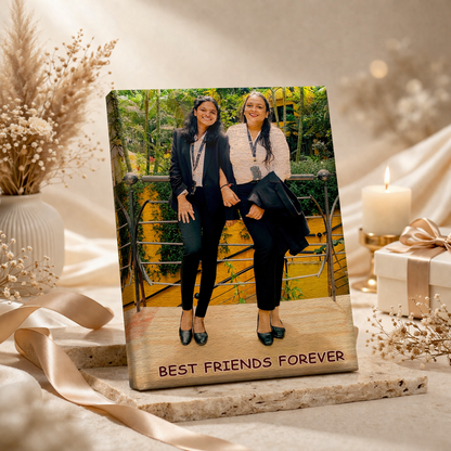 Personalized Best Friends Wooden Photo Plaque – Custom Friendship Gift (7x4 Inches)