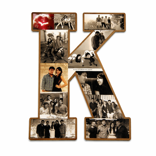Personalized Alphabet Photo Frame (K) 12x16 | Custom Wooden Collage Gift for Couples & Friends