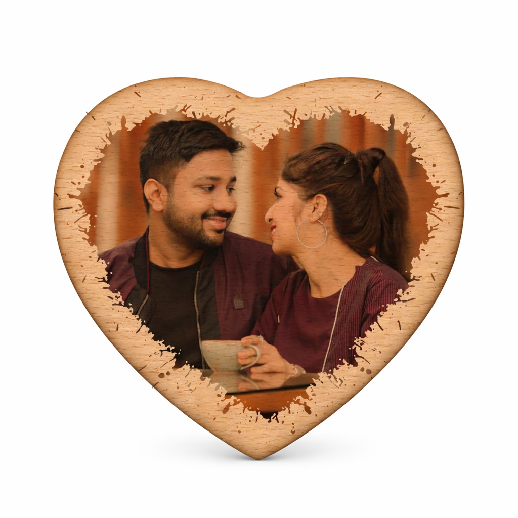 Personalized Heart Shape Wooden Photo Plaque – Custom Romantic Gift for Couples