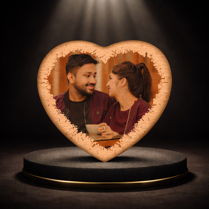 Personalized Heart Shape Wooden Photo Plaque – Custom Romantic Gift for Couples