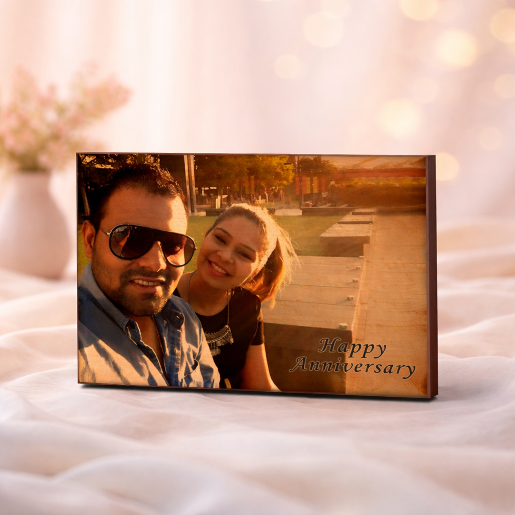 Personalized Anniversary Wooden Photo Plaque – Custom Couple Gift (7x4 Inches)