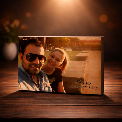 Personalized Anniversary Wooden Photo Plaque – Custom Couple Gift (7x4 Inches)