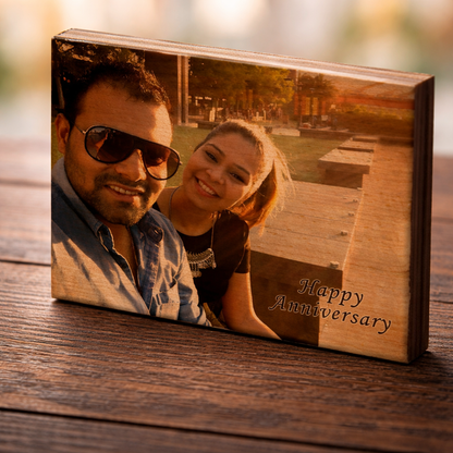 Personalized Anniversary Wooden Photo Plaque – Custom Couple Gift (7x4 Inches)