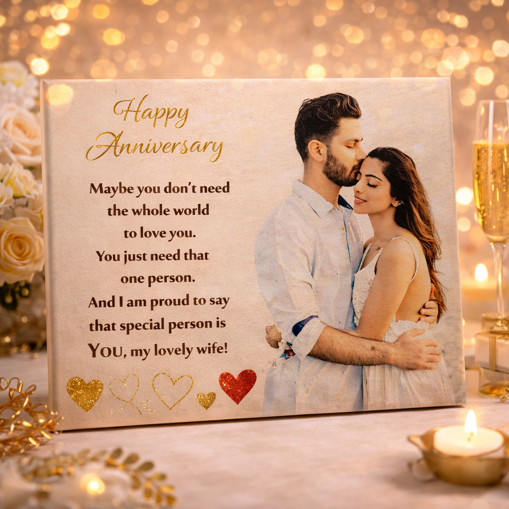 Personalized Romantic Wooden Photo Plaque with Love Quote – Custom Gift for Wife (7x5 Inches)