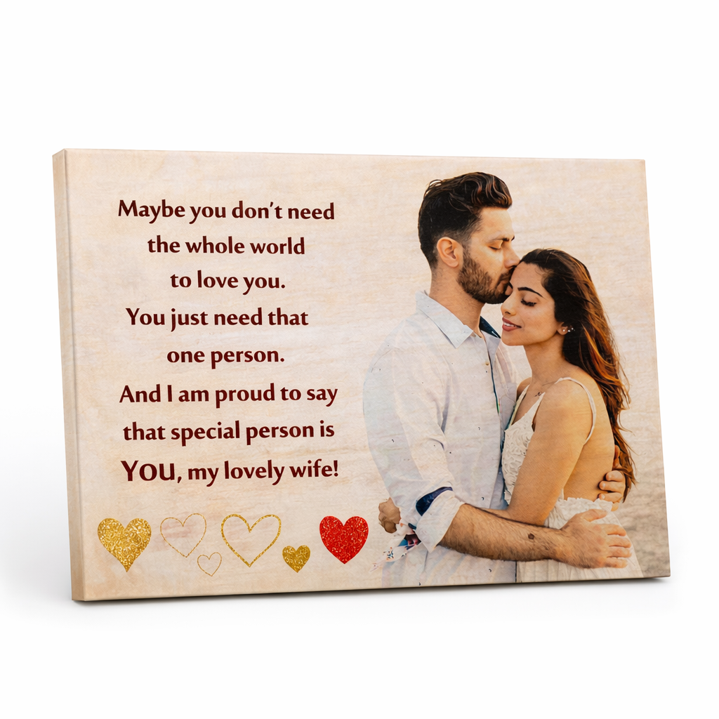 Personalized Romantic Wooden Photo Plaque with Love Quote – Custom Gift for Wife (7x5 Inches)