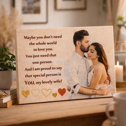 Personalized Romantic Wooden Photo Plaque with Love Quote – Custom Gift for Wife (7x5 Inches)
