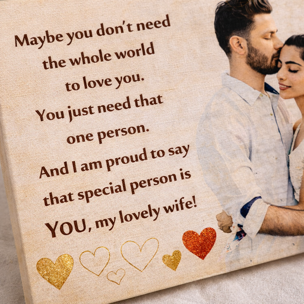 Personalized Romantic Wooden Photo Plaque with Love Quote – Custom Gift for Wife (7x5 Inches)