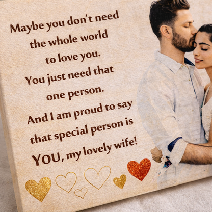 Personalized Romantic Wooden Photo Plaque with Love Quote – Custom Gift for Wife (7x5 Inches)