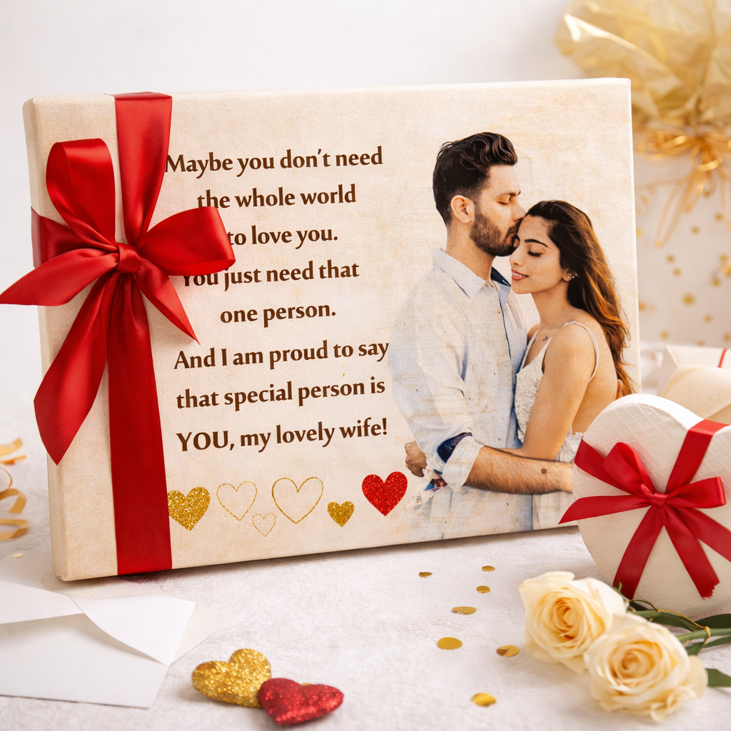 Personalized Romantic Wooden Photo Plaque with Love Quote – Custom Gift for Wife (7x5 Inches)