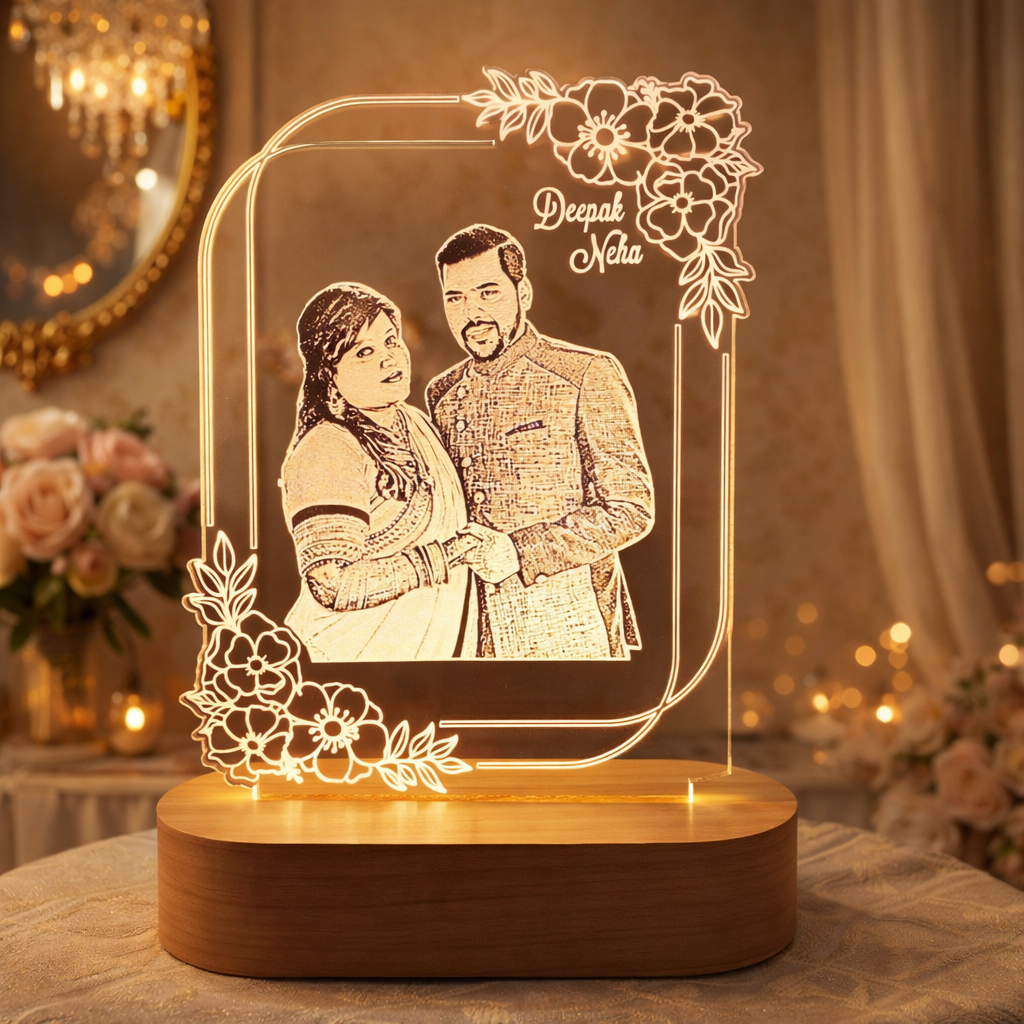 Personalized Couple LED Lamp with Photo & Name – Custom Acrylic Night Lamp Gift