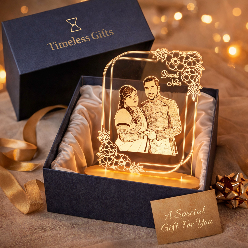 Personalized Couple LED Lamp with Photo & Name – Custom Acrylic Night Lamp Gift