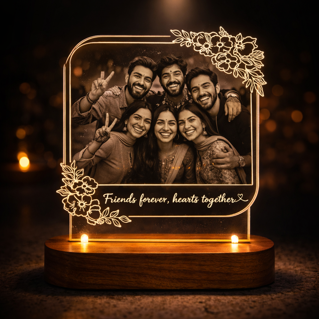 Personalized Friends LED Photo Lamp – Custom Friendship Gift with Photo & Message