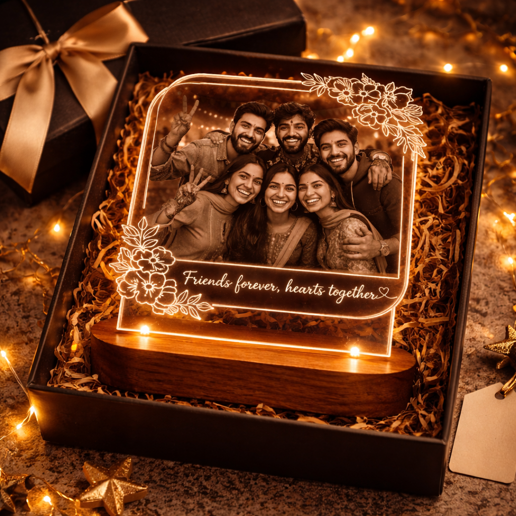 Personalized Friends LED Photo Lamp – Custom Friendship Gift with Photo & Message