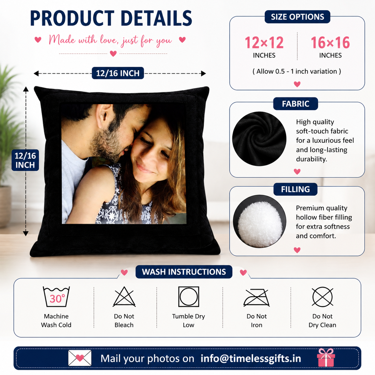 Personalized Photo Cushion | Custom Printed Pillow Gift - Couple