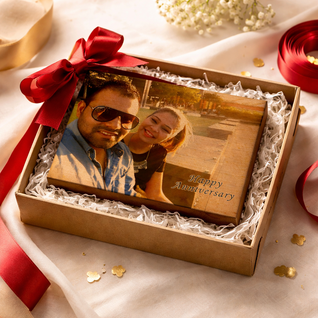 Personalized Anniversary Wooden Photo Plaque – Custom Couple Gift (7x4 Inches)