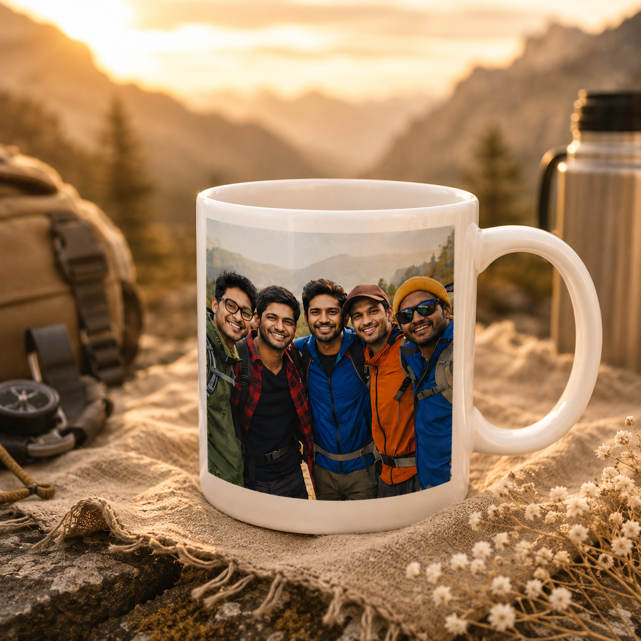 Personalized Adventure Friends Photo Mug – Custom White Mug