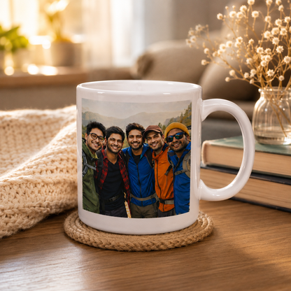 Personalized Adventure Friends Photo Mug – Custom White Mug