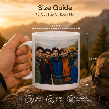 Personalized Adventure Friends Photo Mug – Custom White Mug
