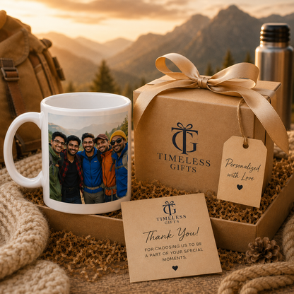 Personalized Adventure Friends Photo Mug – Custom White Mug