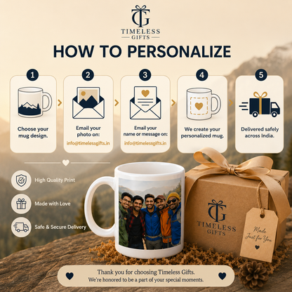Personalized Adventure Friends Photo Mug – Custom White Mug