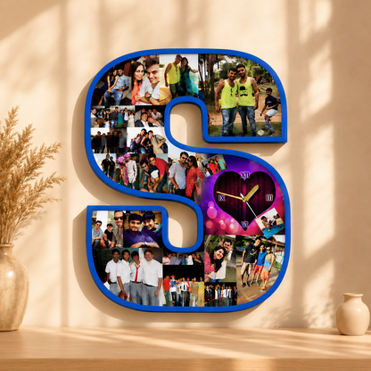 Personalized Alphabet Photo Clock – Custom Letter Collage Wall Clock