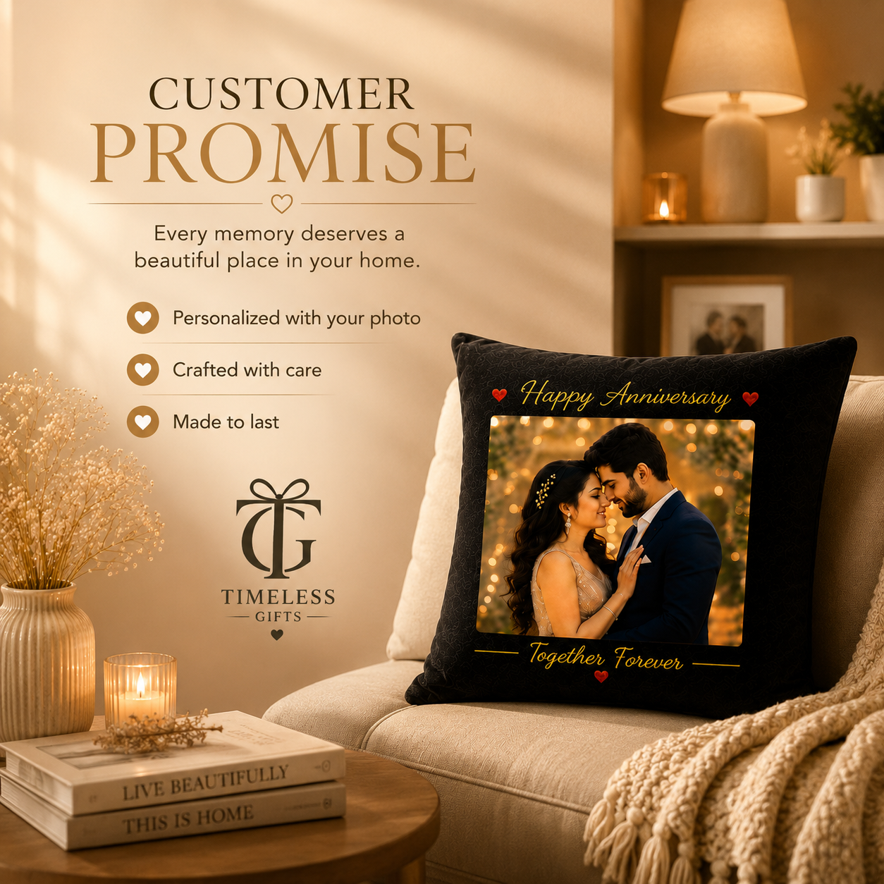 Personalized Anniversary Photo Cushion – Together Forever | Custom Couple Gift