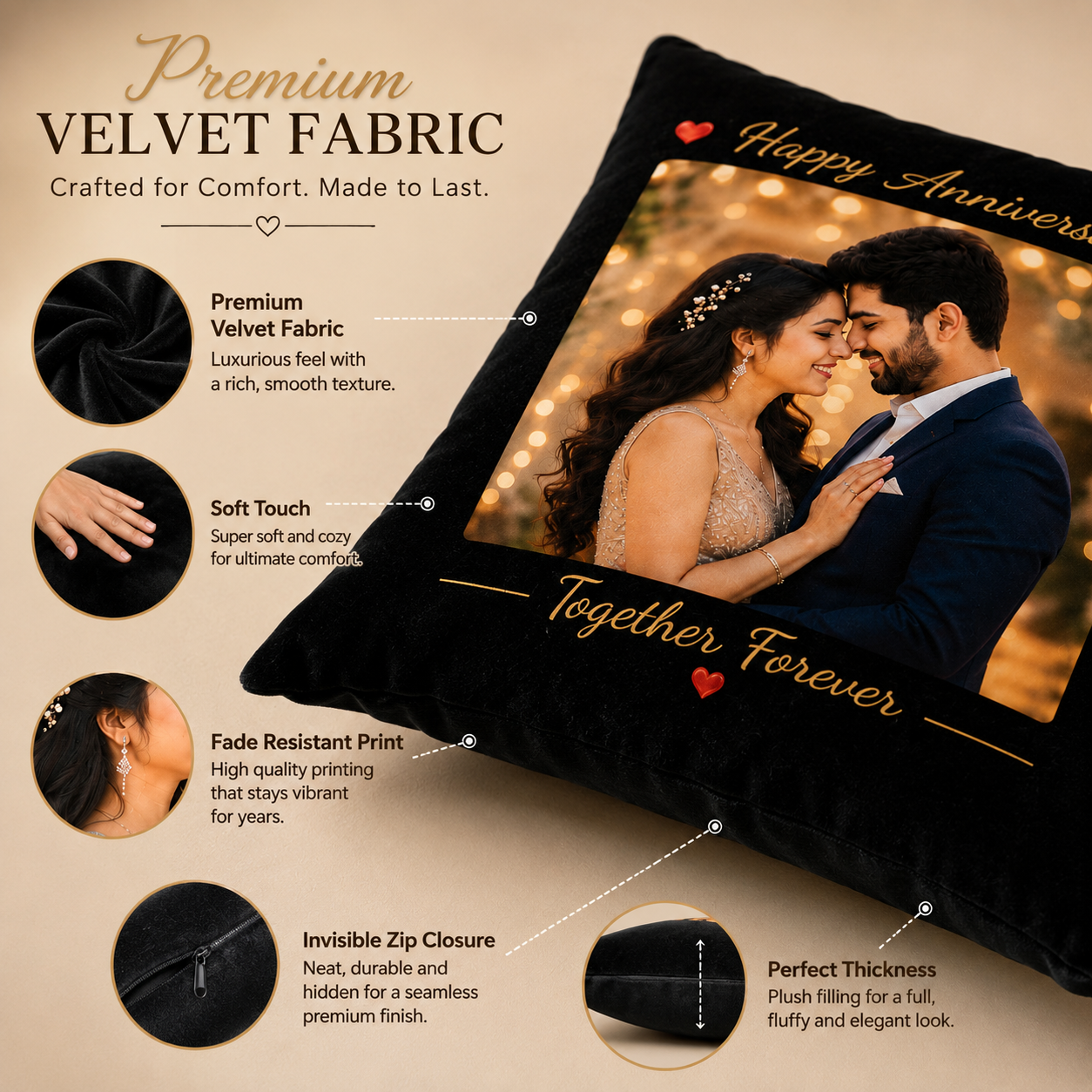 Personalized Anniversary Photo Cushion – Together Forever | Custom Couple Gift