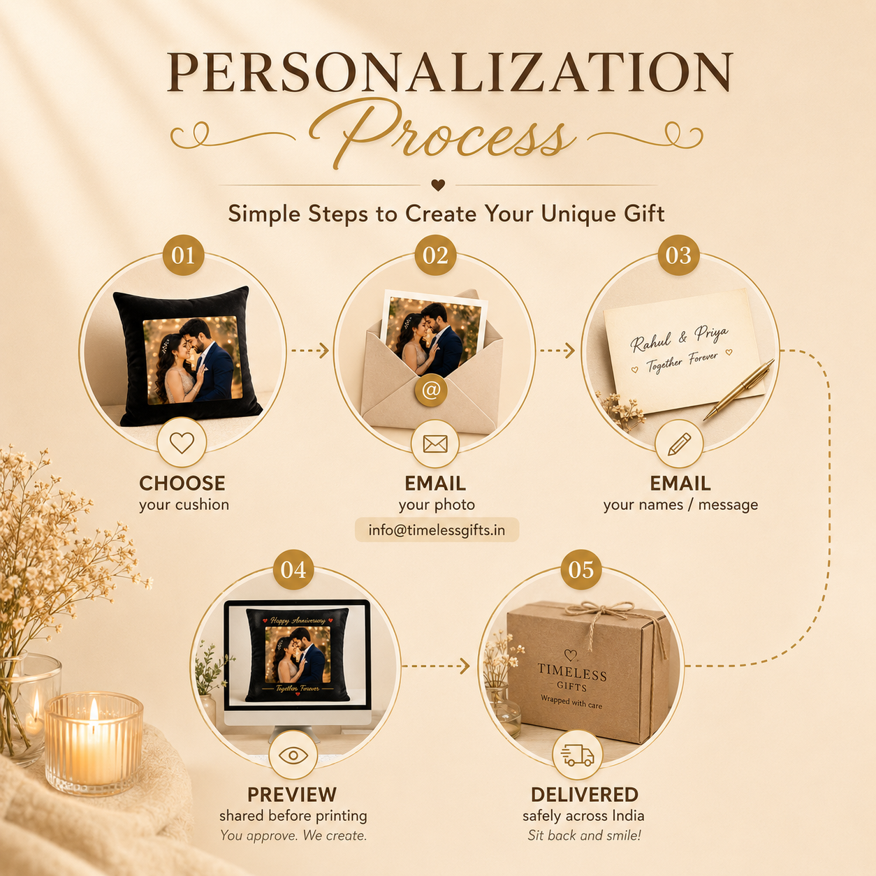 Personalized Anniversary Photo Cushion – Together Forever | Custom Couple Gift
