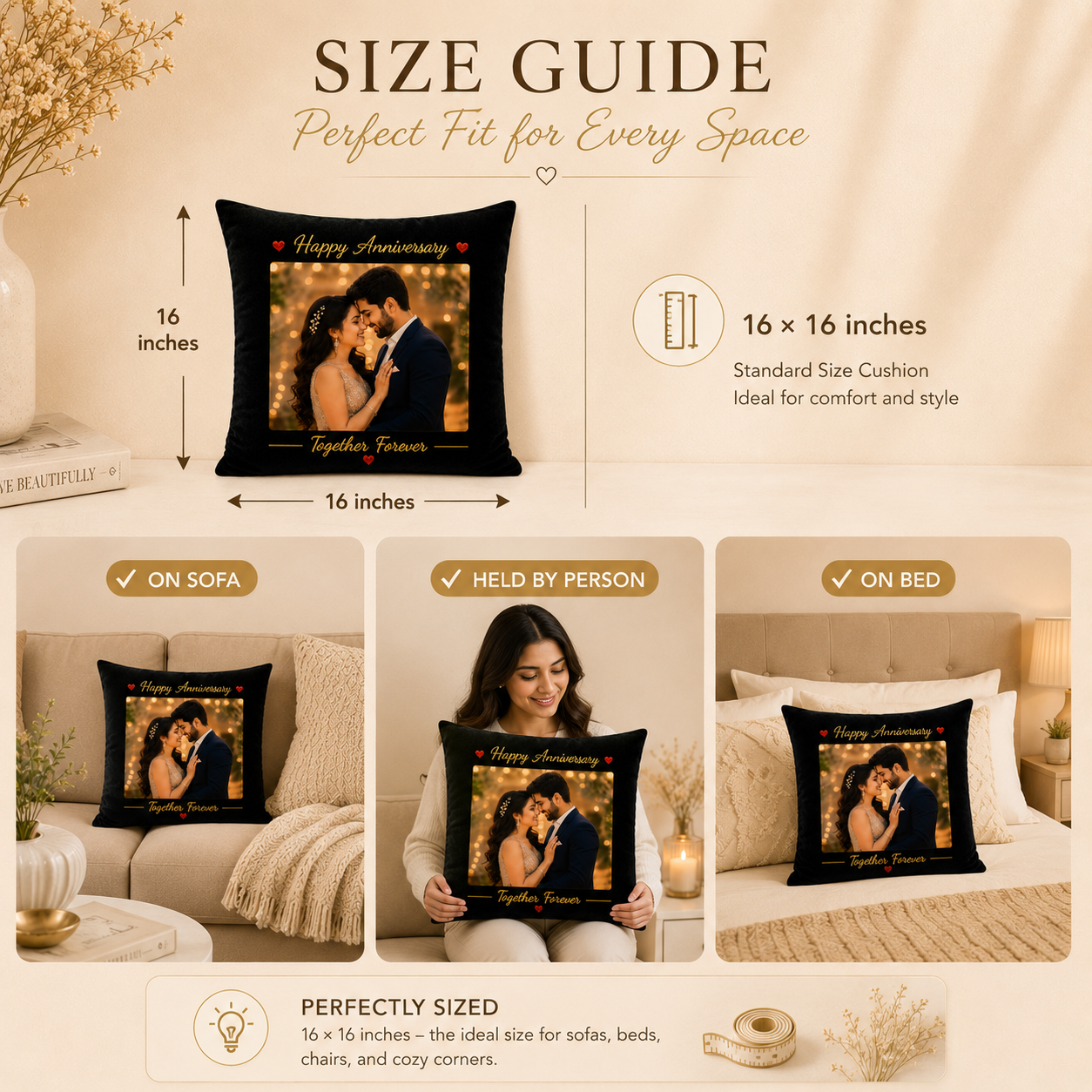 Personalized Anniversary Photo Cushion – Together Forever | Custom Couple Gift