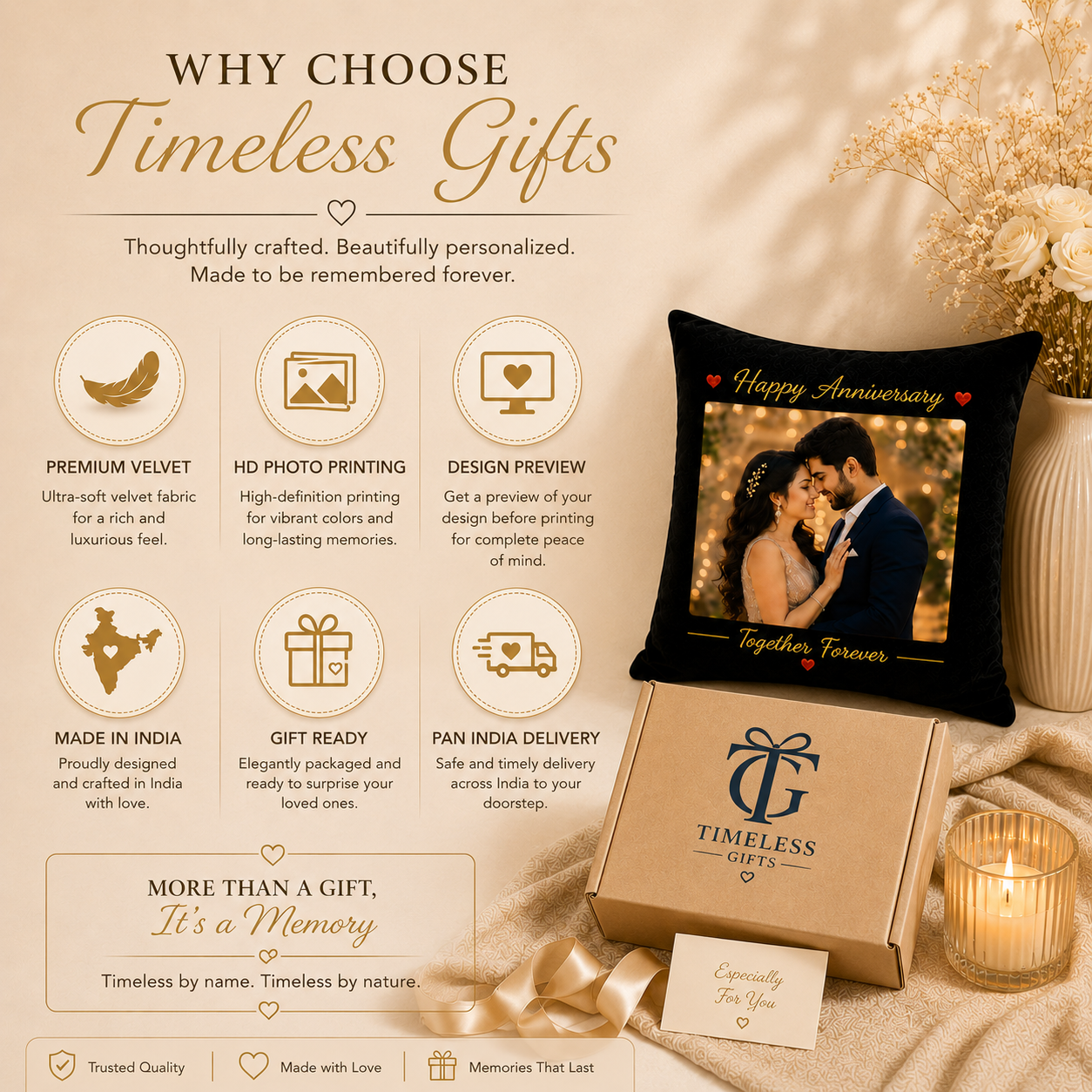 Personalized Anniversary Photo Cushion – Together Forever | Custom Couple Gift