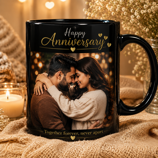 Personalized Anniversary Photo Mug – Custom Black Mug Gift