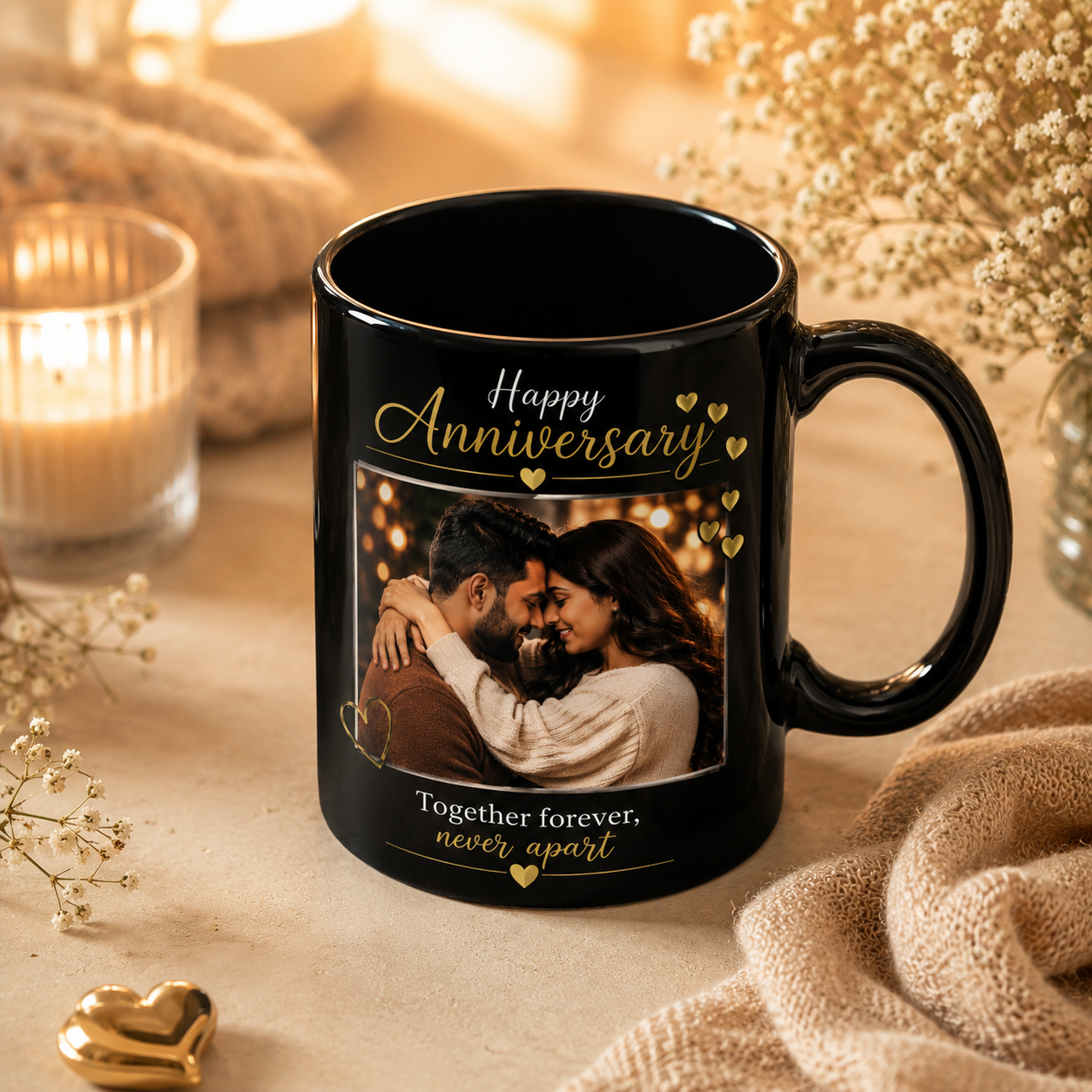 Personalized Anniversary Photo Mug – Custom Black Mug Gift