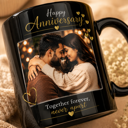 Personalized Anniversary Photo Mug – Custom Black Mug Gift