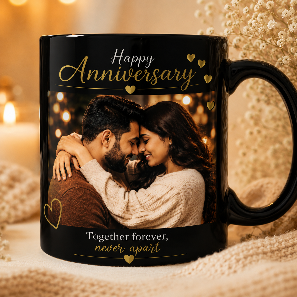 Personalized Anniversary Photo Mug – Custom Black Mug Gift
