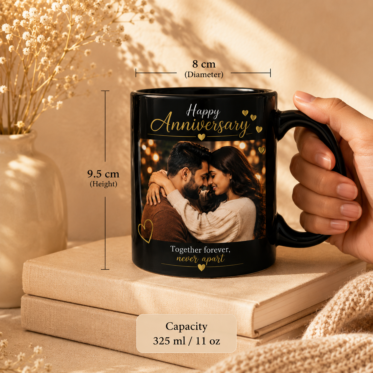 Personalized Anniversary Photo Mug – Custom Black Mug Gift